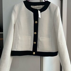 J. Crew Elegant White and Black Women's Cropped Blazer